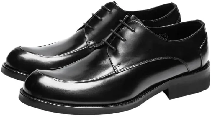 Height Increase Leather Shoes for Men, Cowhide Dress Lace-up Shoes, Fashion Pointed Toe Black Casual Business Shoes