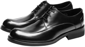 Height Increase Leather Shoes for Men, Cowhide Dress Lace-up Shoes, Fashion Pointed Toe Black Casual Business Shoes