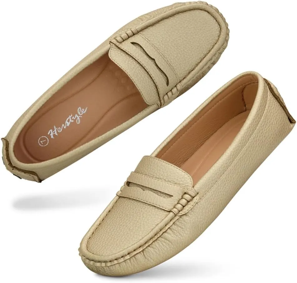 Herstyle Women's Penny Loafers, Slip On Flats for Business & Work, Comfortable Driving Moccasins with Cushioned Footbed, Lightweight Dressy Shoes for Women (Trendy 2025)