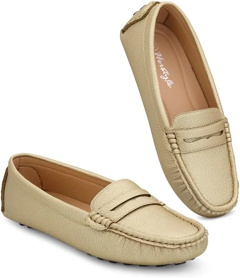 Herstyle Women's Penny Loafers, Slip On Flats for Business & Work, Comfortable Driving Moccasins with Cushioned Footbed, Lightweight Dressy Shoes for Women (Trendy 2025)