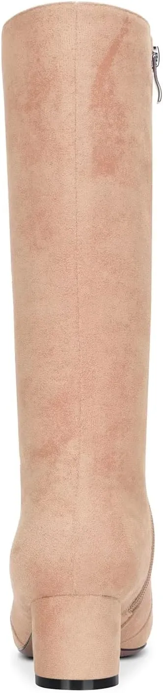HEUIVZAR Women Chunky Block Low Heel Pointed Toe Mid Calf Boots Zipper Wedding Cute 2.0 Inches Heels