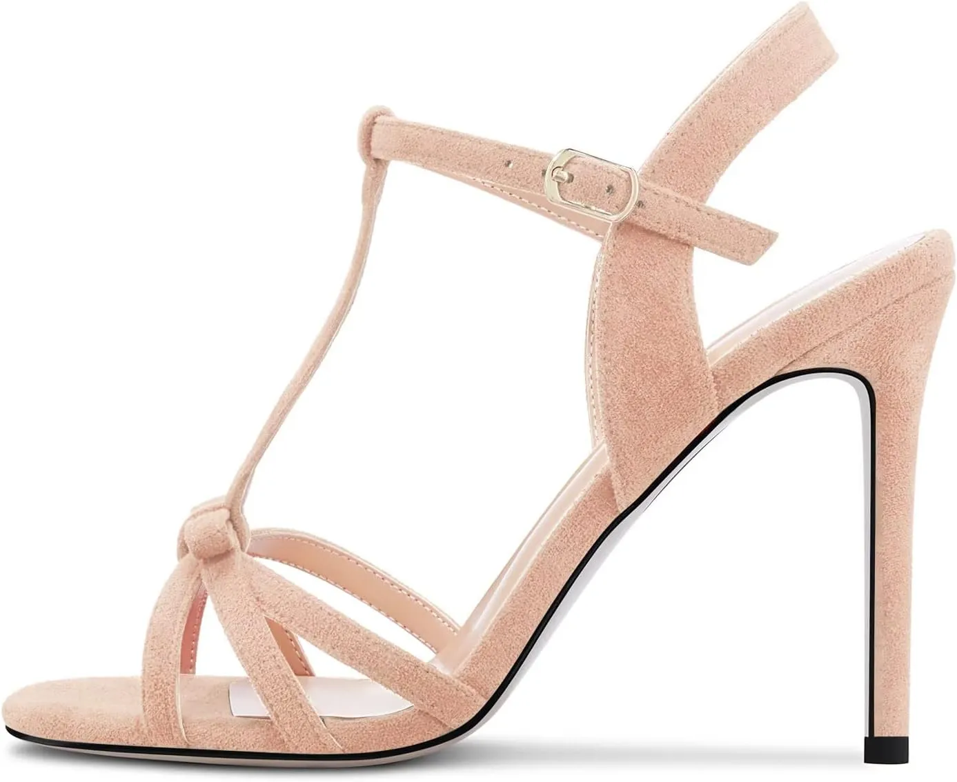 HEUIVZAR Women Stiletto High Heel Peep Open Toe Pumps T-Strap Buckle Bow-Knot Wedding Dress 3.9 Inches Heels