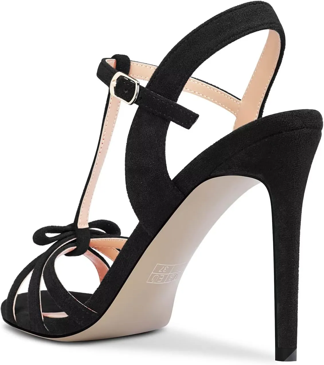 HEUIVZAR Women Stiletto High Heel Peep Open Toe Pumps T-Strap Buckle Bow-Knot Wedding Dress 3.9 Inches Heels