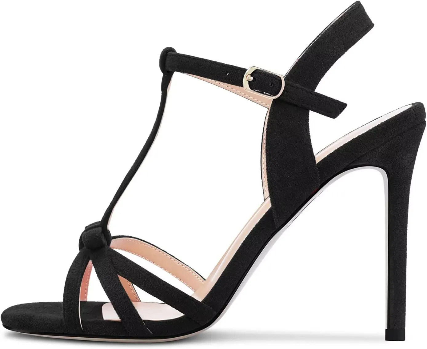 HEUIVZAR Women Stiletto High Heel Peep Open Toe Pumps T-Strap Buckle Bow-Knot Wedding Dress 3.9 Inches Heels