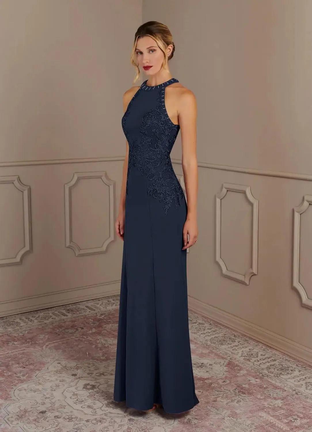 HEWEIGUI Long Lace Mother of The Bride Dresses Mermaid Halter Formal Dress for Women Wedding Guest WHC091