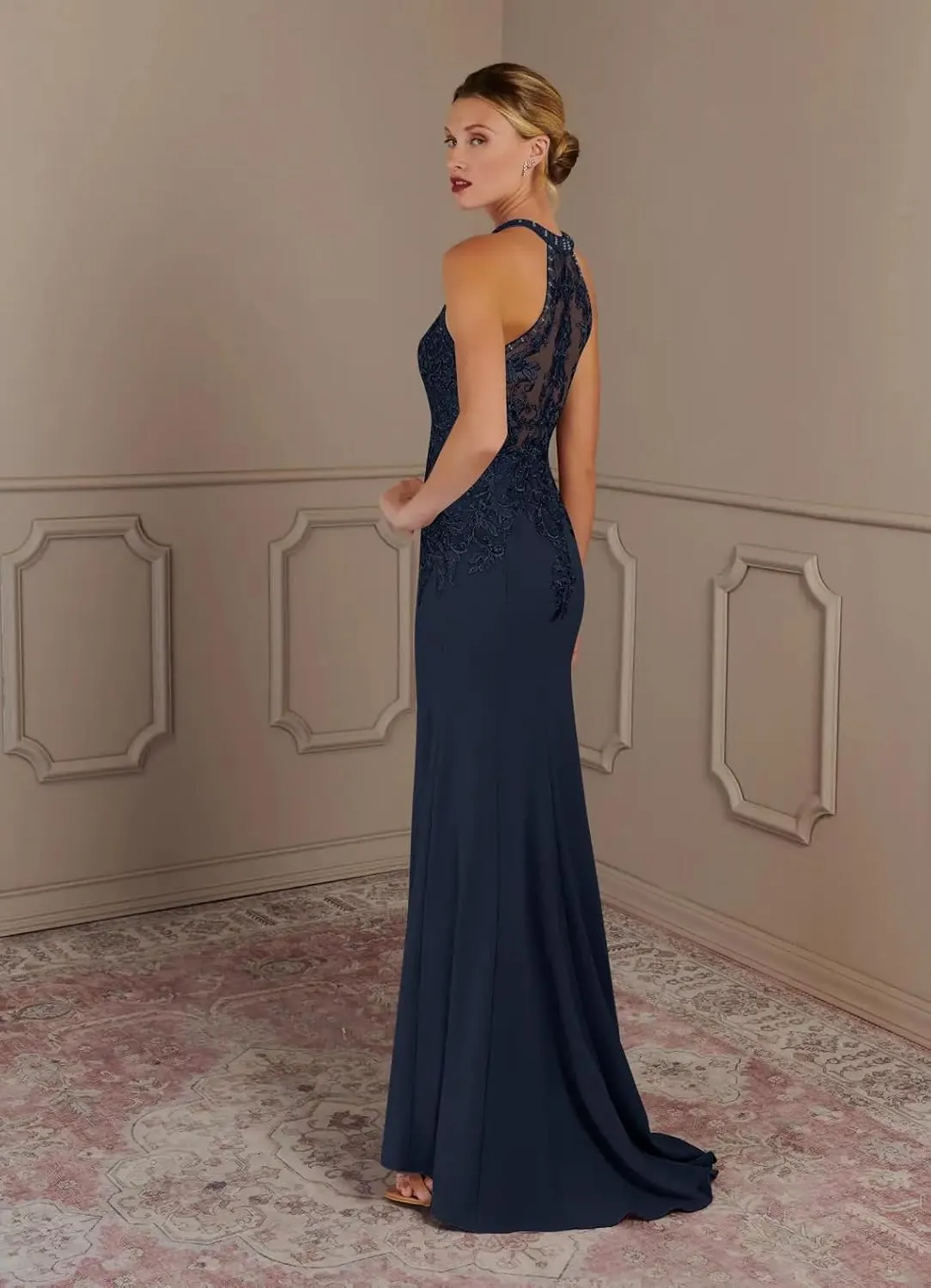 HEWEIGUI Long Lace Mother of The Bride Dresses Mermaid Halter Formal Dress for Women Wedding Guest WHC091