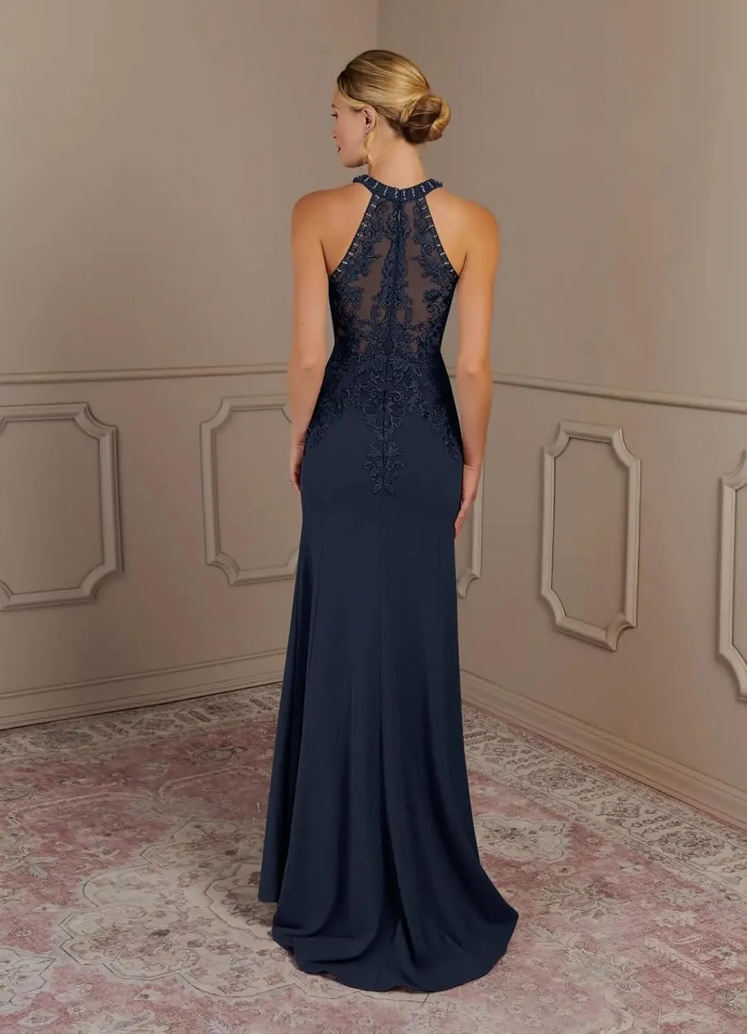 HEWEIGUI Long Lace Mother of The Bride Dresses Mermaid Halter Formal Dress for Women Wedding Guest WHC091