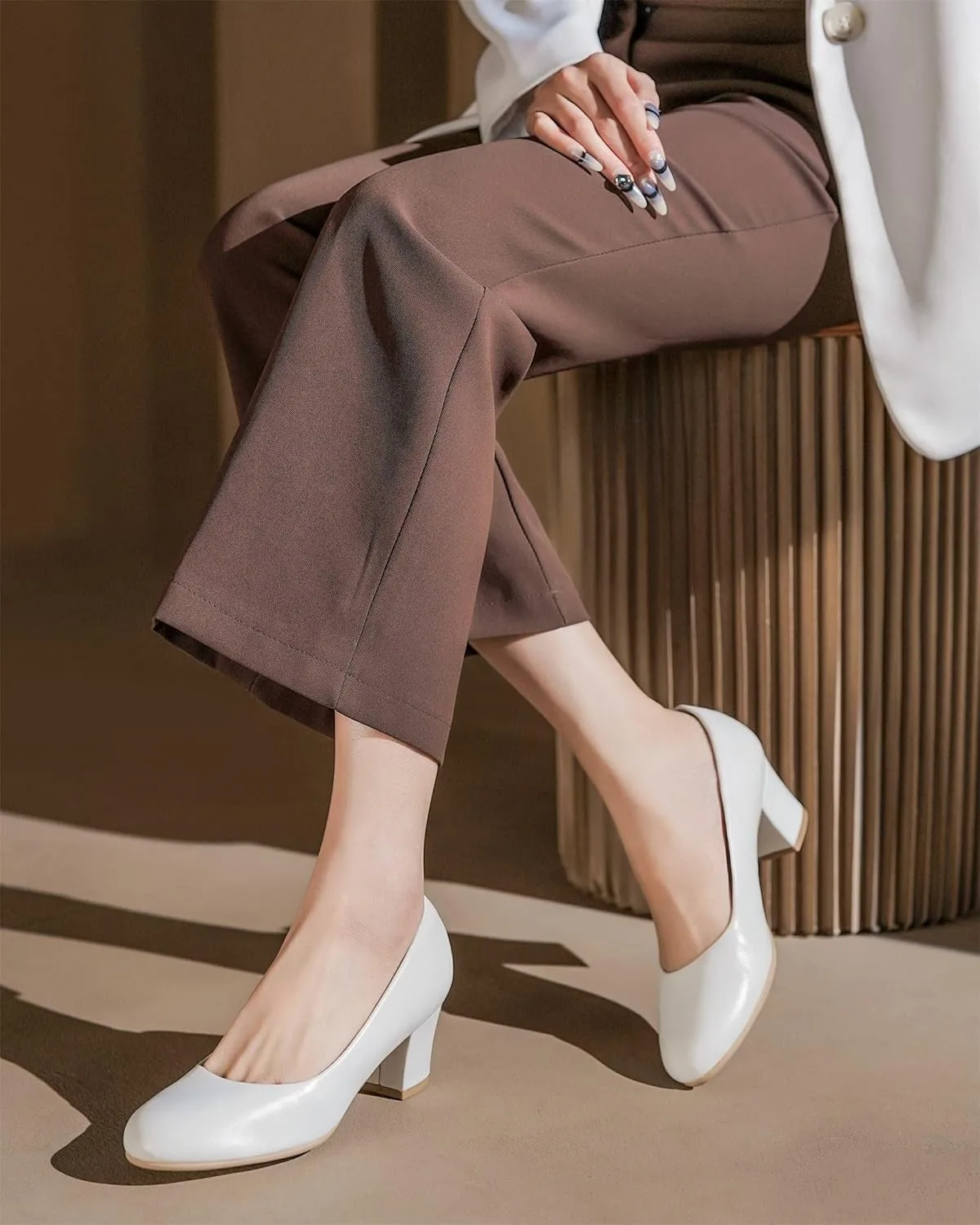 HHTCAL 2 inch Low Block Heel Pumps for Women Round Closed Toe Chunky Heels Comfortable Dress Shoes Office Work Formal