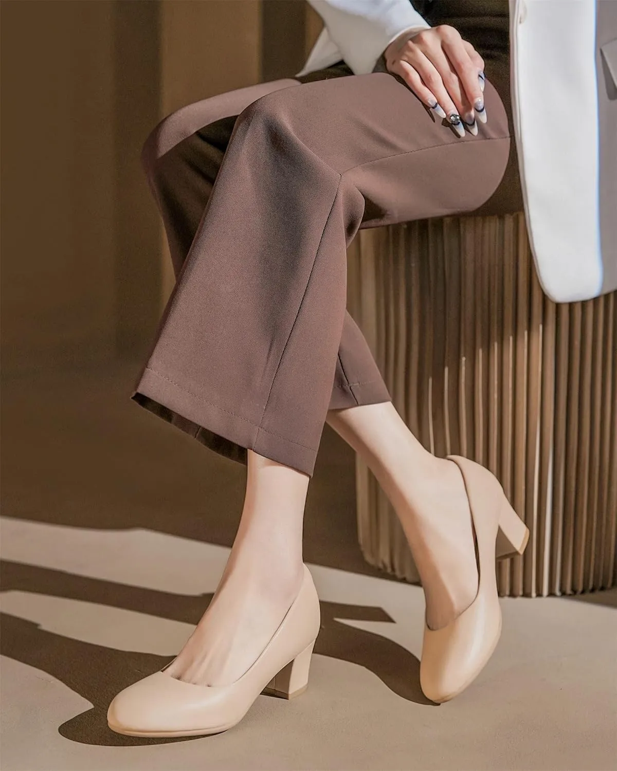 HHTCAL 2 inch Low Block Heel Pumps for Women Round Closed Toe Chunky Heels Comfortable Dress Shoes Office Work Formal
