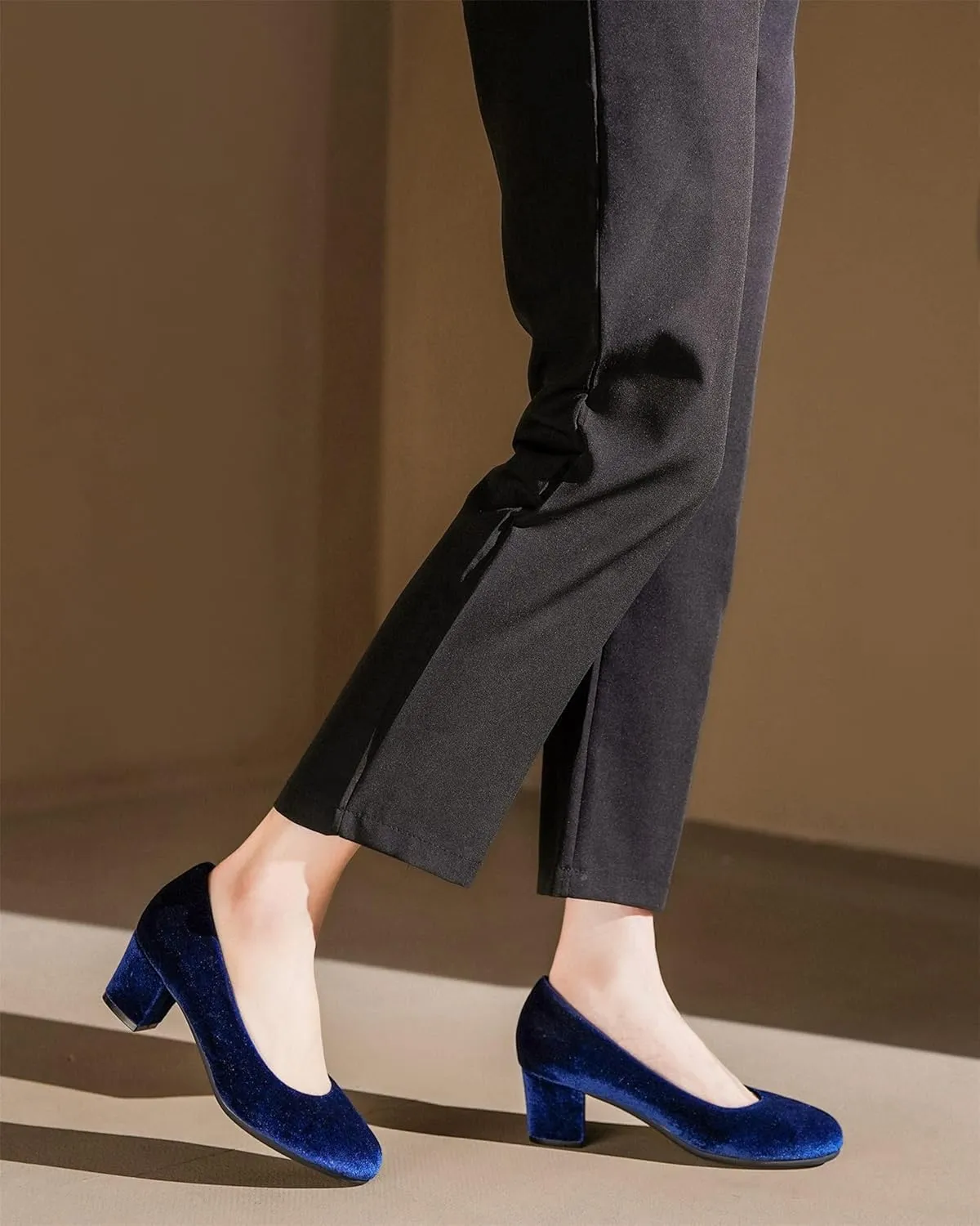 HHTCAL 2 inch Low Block Heel Pumps for Women Round Closed Toe Chunky Heels Comfortable Dress Shoes Office Work Formal