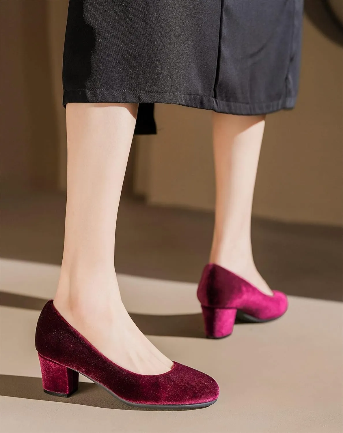 HHTCAL 2 inch Low Block Heel Pumps for Women Round Closed Toe Chunky Heels Comfortable Dress Shoes Office Work Formal