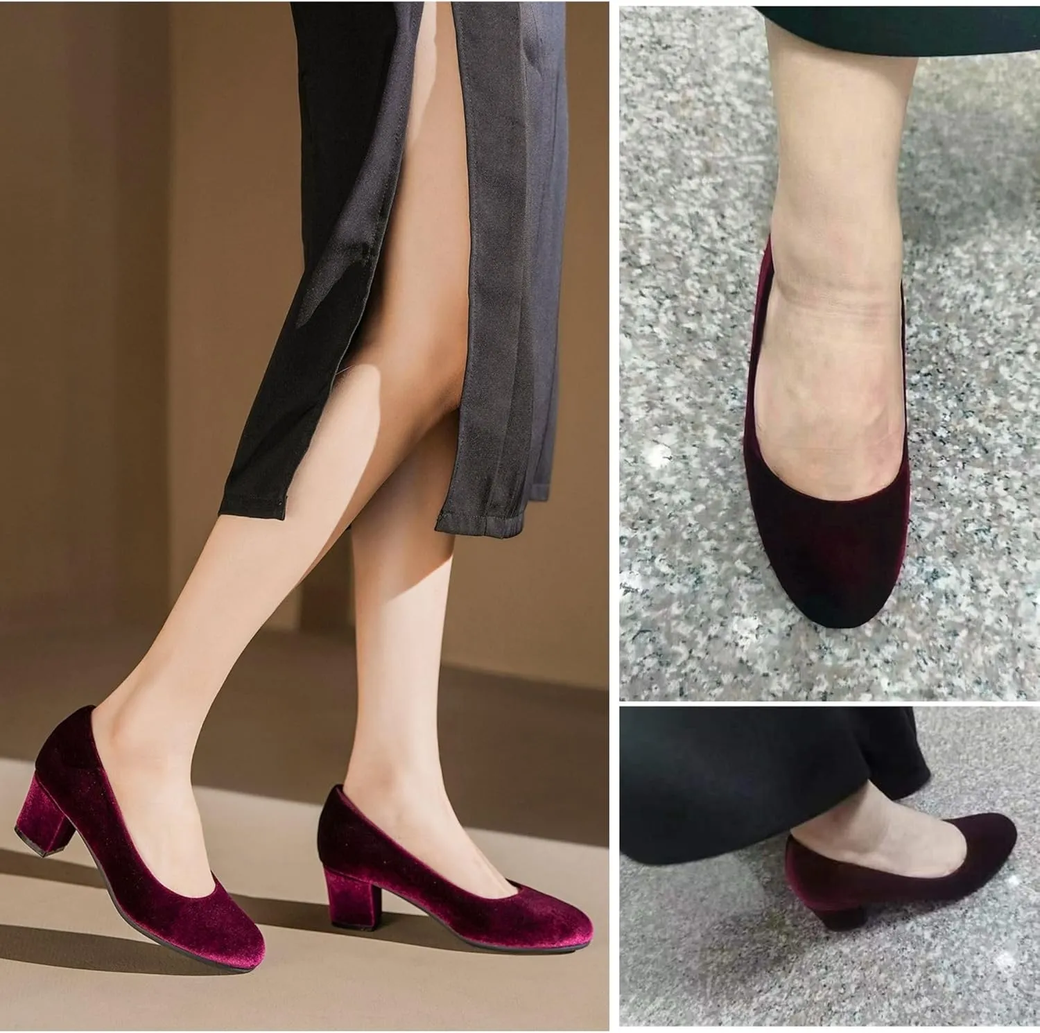 HHTCAL 2 inch Low Block Heel Pumps for Women Round Closed Toe Chunky Heels Comfortable Dress Shoes Office Work Formal