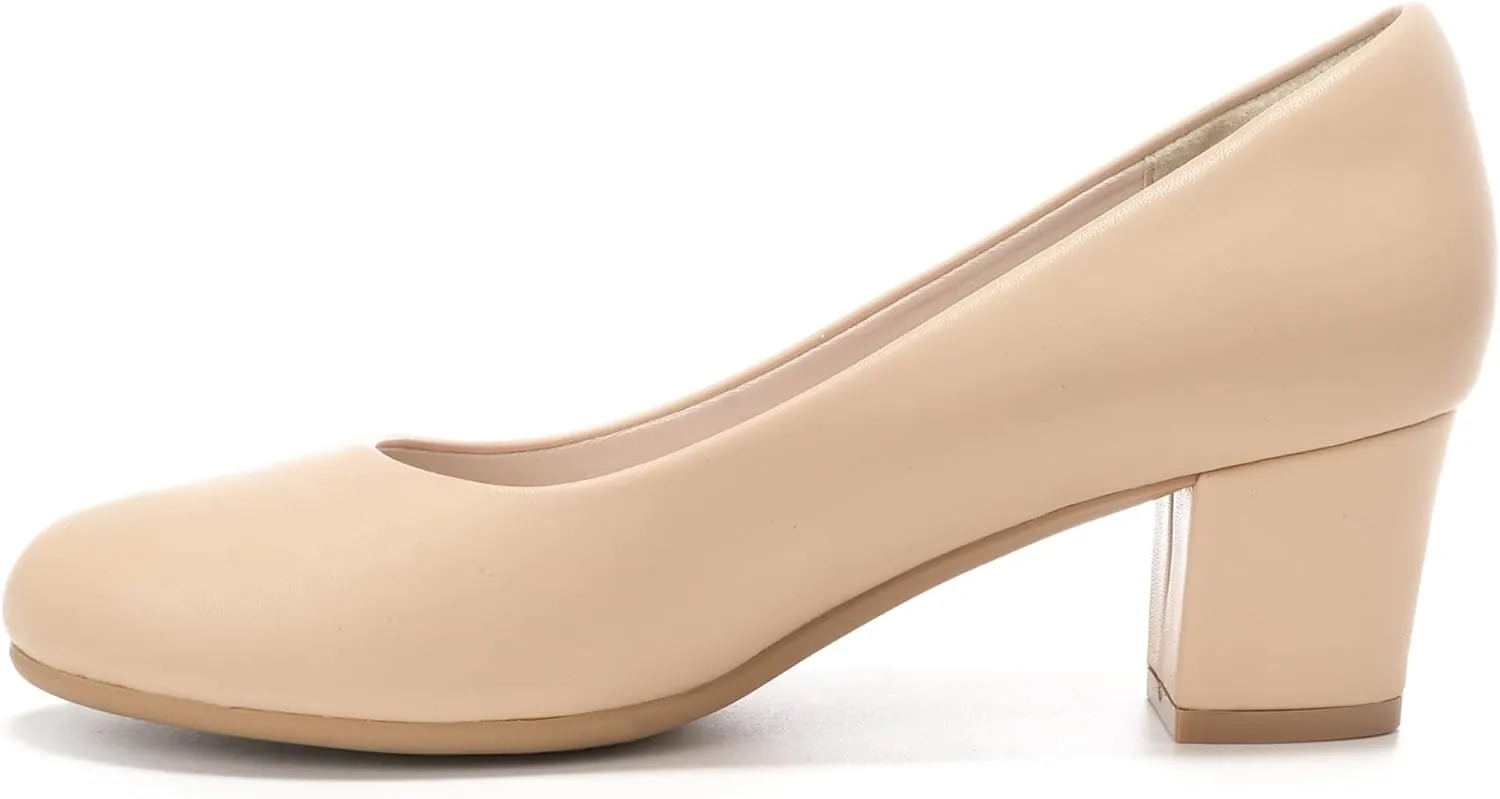 HHTCAL 2 inch Low Block Heel Pumps for Women Round Closed Toe Chunky Heels Comfortable Dress Shoes Office Work Formal