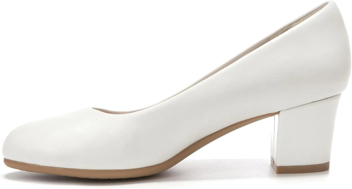 HHTCAL 2 inch Low Block Heel Pumps for Women Round Closed Toe Chunky Heels Comfortable Dress Shoes Office Work Formal