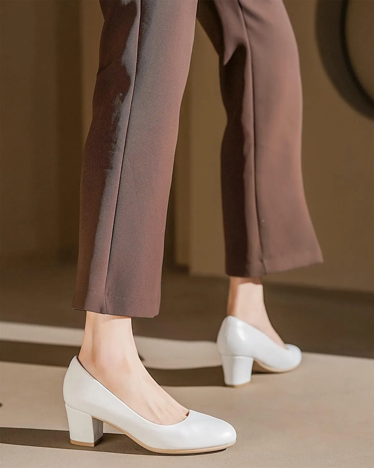 HHTCAL 2 inch Low Block Heel Pumps for Women Round Closed Toe Chunky Heels Comfortable Dress Shoes Office Work Formal