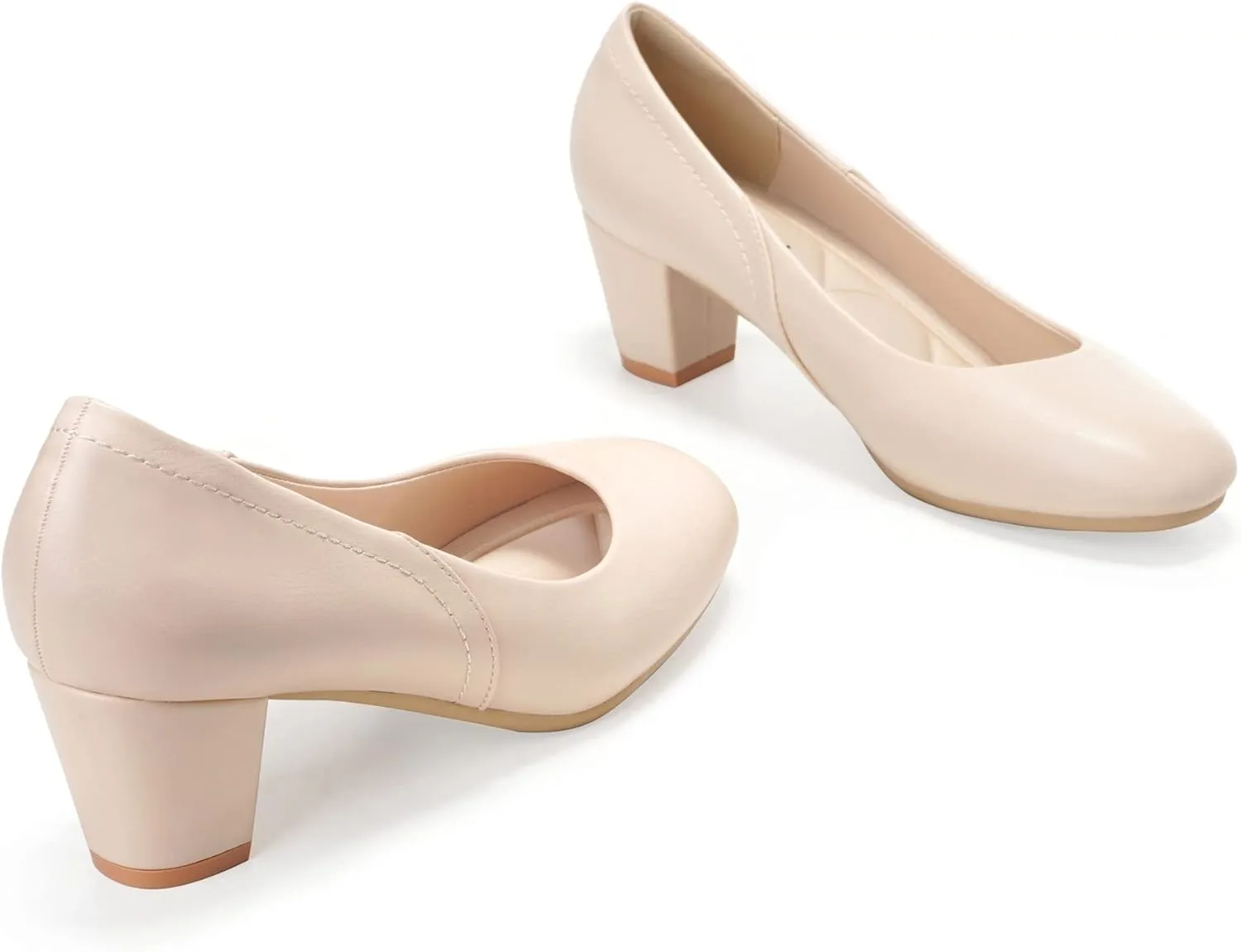 HHTCAL Low Block Heel Pumps for Women 2 inch Comfortable Round Closed Toe Chunky Heeled Office Work Dress Shoes Business Formal