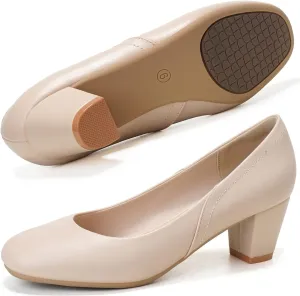 HHTCAL Low Block Heel Pumps for Women 2 inch Comfortable Round Closed Toe Chunky Heeled Office Work Dress Shoes Business Formal