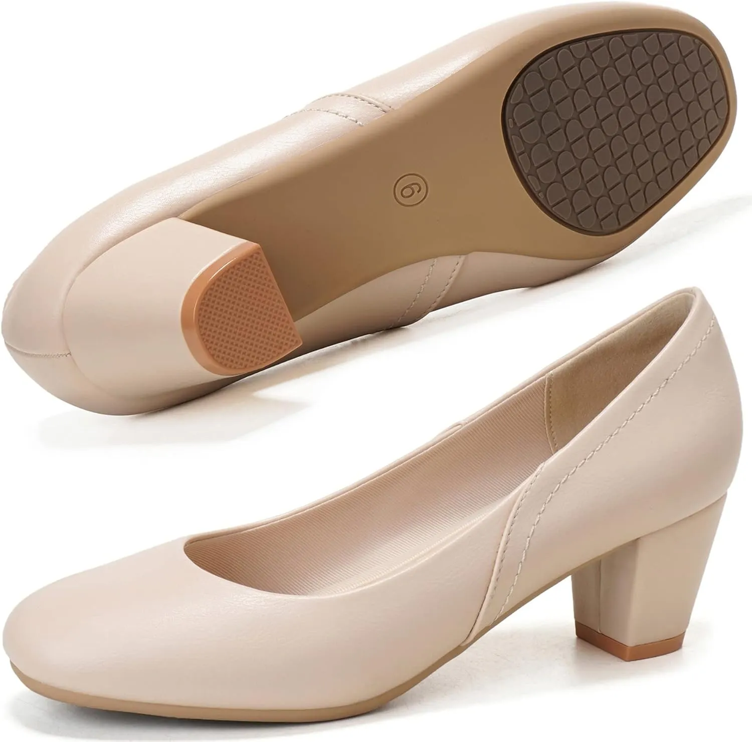 HHTCAL Low Block Heel Pumps for Women 2 inch Comfortable Round Closed Toe Chunky Heeled Office Work Dress Shoes Business Formal