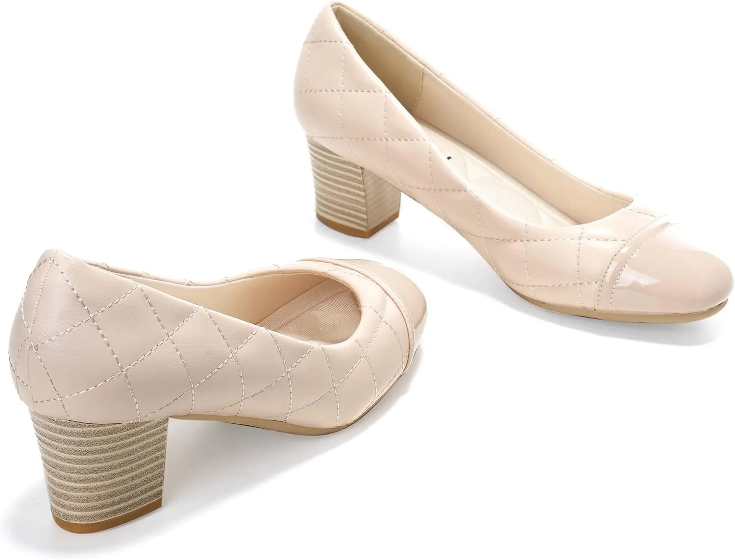 HHTCAL Women's Pumps Round Closed Toe Chunky Heels Comfortable 2 inch Block Low Heel Dress Shoes for Office Work Business Formal