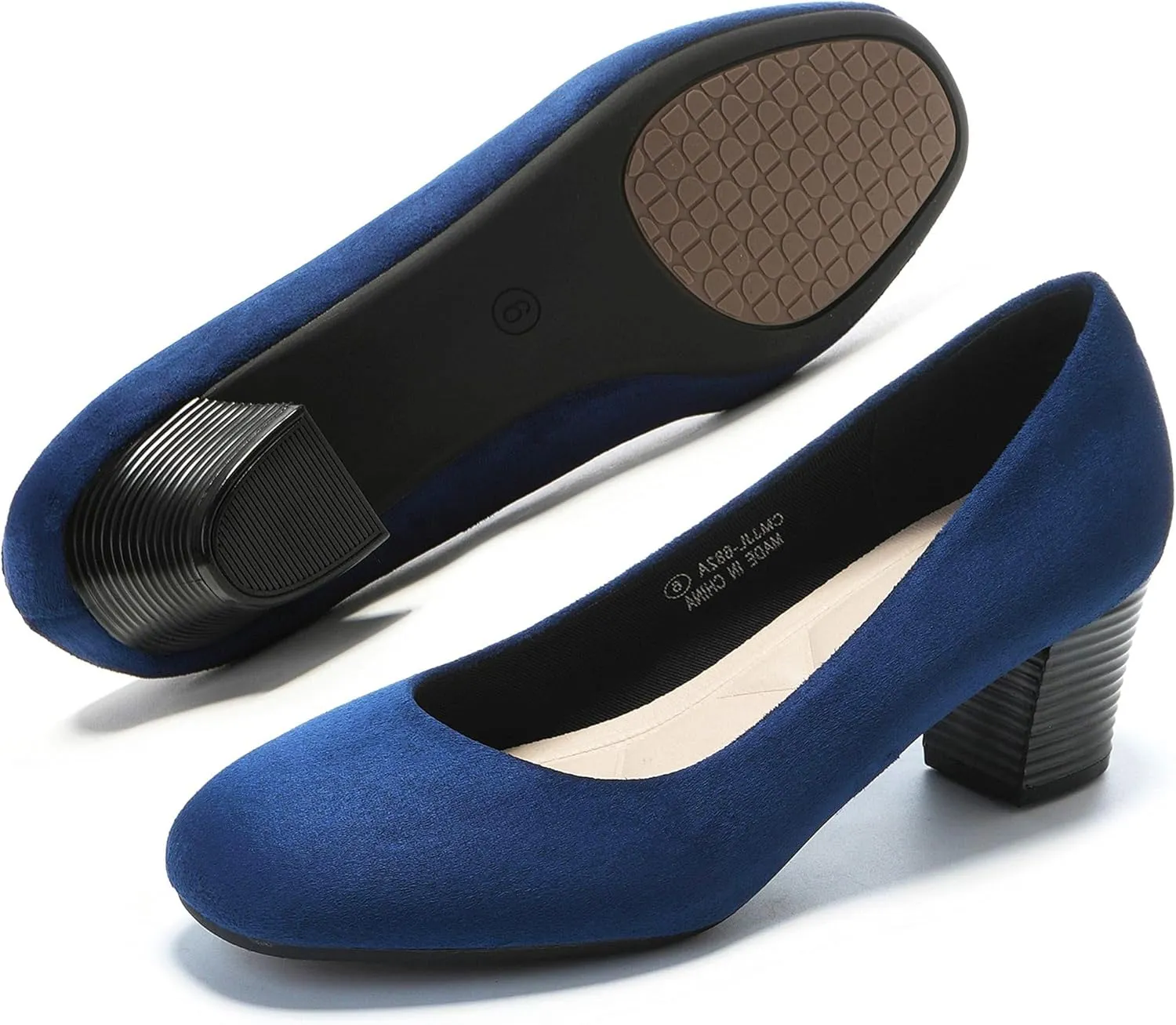 HHTCAL Women's Pumps Round Closed Toe Chunky Heels Comfortable 2 inch Block Low Heel Dress Shoes for Office Work Business Formal