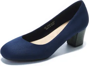 HHTCAL Women's Pumps Round Closed Toe Chunky Heels Comfortable 2 inch Block Low Heel Dress Shoes for Office Work Business Formal