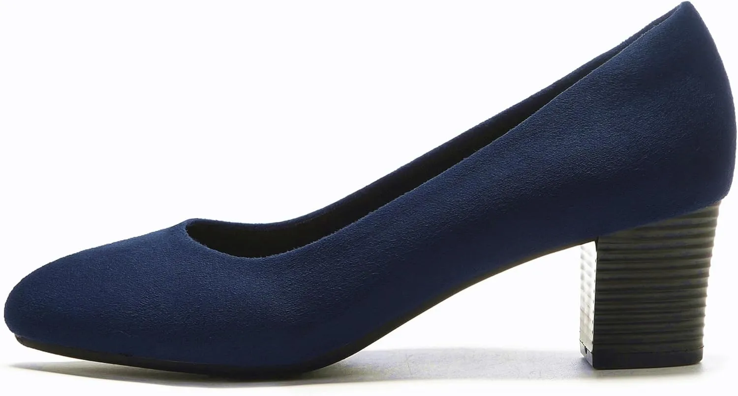 HHTCAL Women's Pumps Round Closed Toe Chunky Heels Comfortable 2 inch Block Low Heel Dress Shoes for Office Work Business Formal