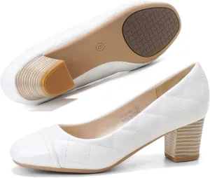 HHTCAL Women's Pumps Round Closed Toe Chunky Heels Comfortable 2 inch Block Low Heel Dress Shoes for Office Work Business Formal