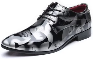 HOOENG Dress Formal Shoes for Men Lace Up Floral Shiny Derby Shoes PU Leather Anti-Slip Slip Resistant Low Top Party (Color : Gray, Size : 11)