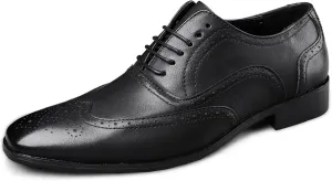 HOOENG Dress Oxford for Men Lace Up Brogue Embossed Burnished Wing Tip Vegan Leather Block Heel Anti-Slip Rubber Sole Low Top Classic (Color : Black, Size : 10)