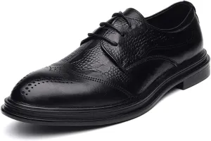 HOOENG Dress Oxford for Men Lace Up Brogue Embossed Wing Tip Crocodile Print Burnished Toe Rubber Sole Non Slip Anti-Slip Slip Resistant Low Top Wedding (Color : Black, Size : 7)