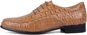 HOOENG Dress Oxford for Men Lace Up Crocodile Embossed Apron Toe Derby Shoes Leather Non Slip Resistant Rubber Sole Low Top Block Heel Business (Color : Light Brown, Size : 6.5)
