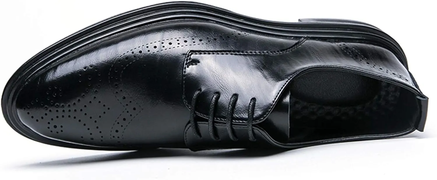 HOOENG Dress Oxford for Men Lace Up Wing Tip Brogue Derby Shoes Cowhide Rubber Sole Low Top Non Slip Resistant Classic