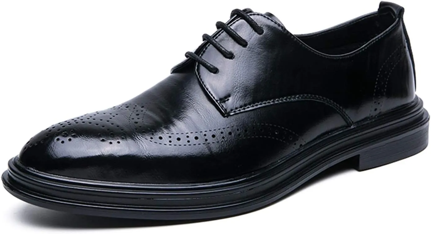 HOOENG Dress Oxford for Men Lace Up Wing Tip Brogue Derby Shoes Cowhide Rubber Sole Low Top Non Slip Resistant Classic
