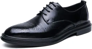 HOOENG Dress Oxford for Men Lace Up Wing Tip Brogue Derby Shoes Cowhide Rubber Sole Low Top Non Slip Resistant Classic