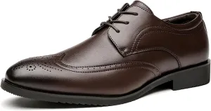 HOOENG Dress Oxford Shoes for Men Lace Up Brogue Embossed Wing Tip Burnished Toe Vegan Leather Slip Resistant Block Heel Low Top Anti-Slip Wedding (Color : Brown, Size : 9)