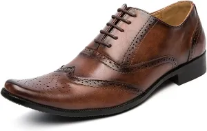 HOOENG Dress Shoes for Men Lace Up Brogue Embossed Wing Tip Plain Burnished Toe Vegan Leather Rubber Sole Non Slip Resistant Prom (Color : Brown, Size : 7.5)