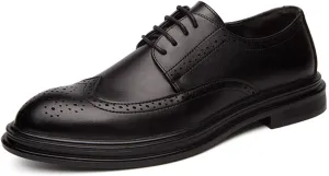 HOOENG Dress Shoes for Men Lace Up Round Burnish Toe Wing Tips Brogue Embossed Vegan Leather Non Slip Anti-Slip Slip Resistant Low Top Business (Color : Black, Size : 9)
