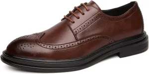 HOOENG Dress Shoes for Men Lace Up Round Burnish Toe Wing Tips Brogue Embossed Vegan Leather Non Slip Anti-Slip Slip Resistant Low Top Business (Color : Brown, Size : 7)