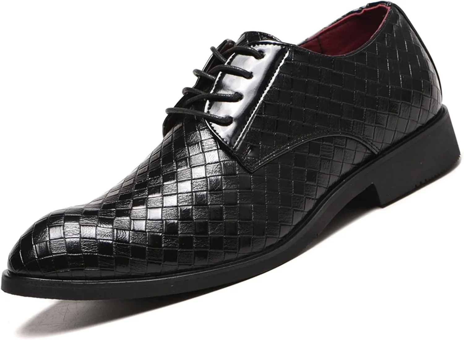 HOOENG Dress Shoes for Men Lace Up Round Toe Plaid Derby Shoes PU Leather Anti-Slip Rubber Sole Slip Resistant Low Top Prom (Color : Black, Size : 9)