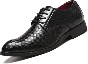 HOOENG Dress Shoes for Men Lace Up Round Toe Plaid Derby Shoes PU Leather Anti-Slip Rubber Sole Slip Resistant Low Top Prom (Color : Black, Size : 9)