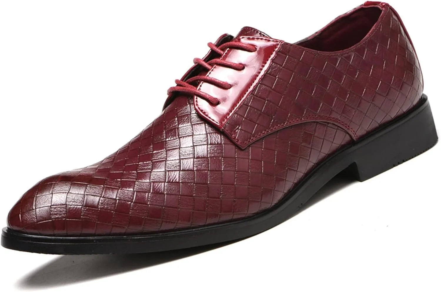 HOOENG Dress Shoes for Men Lace Up Round Toe Plaid Derby Shoes PU Leather Anti-Slip Rubber Sole Slip Resistant Low Top Prom (Color : Red, Size : 7)