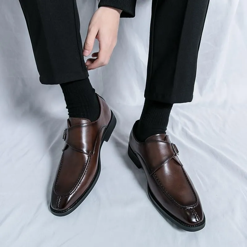 HOOENG Dress Shoes for Men Slip On Square Burnished Toe Monk Strap Split Toe Vegan Leather Resistant Non Slip Rubber Sole Casual