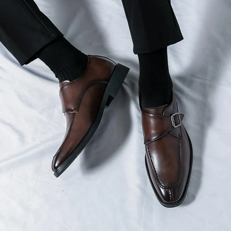 HOOENG Dress Shoes for Men Slip On Square Burnished Toe Monk Strap Split Toe Vegan Leather Resistant Non Slip Rubber Sole Casual