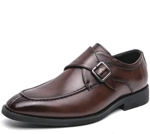 HOOENG Dress Shoes for Men Slip On Square Burnished Toe Monk Strap Split Toe Vegan Leather Resistant Non Slip Rubber Sole Casual