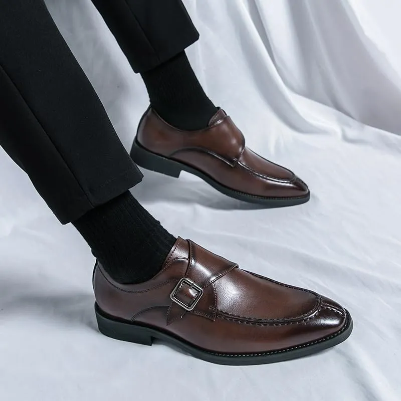 HOOENG Dress Shoes for Men Slip On Square Burnished Toe Monk Strap Split Toe Vegan Leather Resistant Non Slip Rubber Sole Casual