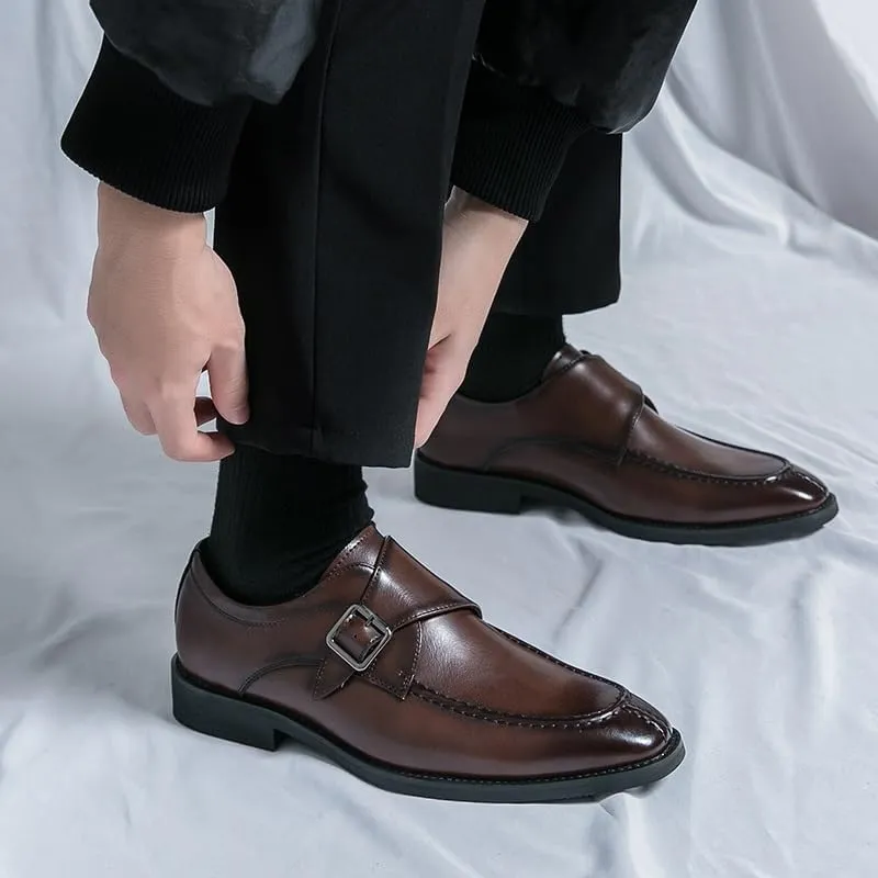HOOENG Dress Shoes for Men Slip On Square Burnished Toe Monk Strap Split Toe Vegan Leather Resistant Non Slip Rubber Sole Casual