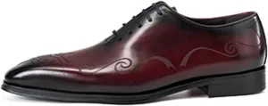 HOOENG Formal Dress Shoes for Men Lace Up Burnished Toe Cowhide Anti-Slip Block Heel Non Slip Resistant Low Top Business (Color : Red, Size : 9)