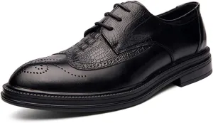 HOOENG Formal Dress Shoes for Men Lace Up Round Burnished Toe Crocodile Embossed Brogues Wingtips PU Leather Low Top Slip Resistant Anti-Slip Business