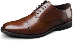 HOOENG Formal Shoes for Men Lace Up Round Cap Toe Vegan Leather Non Slip Low Top Rubber Sole Block Heel Slip Resistant Business (Color : Brown, Size : 11)