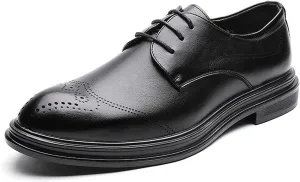 HOOENG Oxford Dress Shoes for Men Lace Up Brogue Embossed Wing Tip Round Burnished Toe Vegan Leather Slip Resistant Block Heel Rubber Sole Low Top Non Slip (Color : Black, Size : 8.5)